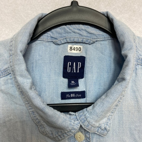 Gap The Big Shirt Womens XL Blue Long Sleeve Denim Chambray  Button Up Oversized - Picture 7 of 10